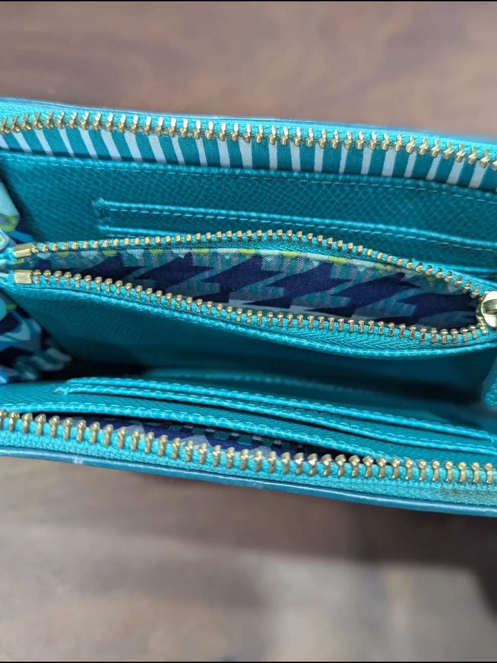 Vera Bradley Turquoise Zip Wallet with Gold Logo
